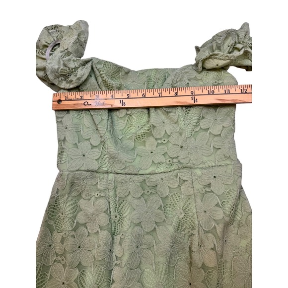Selfie Leslie Womens Sage Green Floral Lace Ruffle Mini Dress Sweetheart XS - Picture 5 of 6